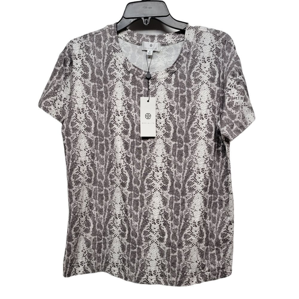 Socialite Crewneck T-Shirt in Small Gray Leopard Medium